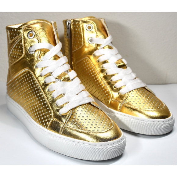 ZADIG & VOLTAIRE WOMEN NEW FLASH GOLD METALLIC LEATHER HIGH TOP SNEAKER. SZ 37/7 - Picture 3 of 15